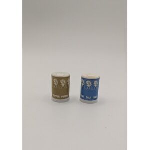 Morton Vtg Salt Pepper Shakers Umbrella Girl Blue Gold Miniature Set New 1.25"